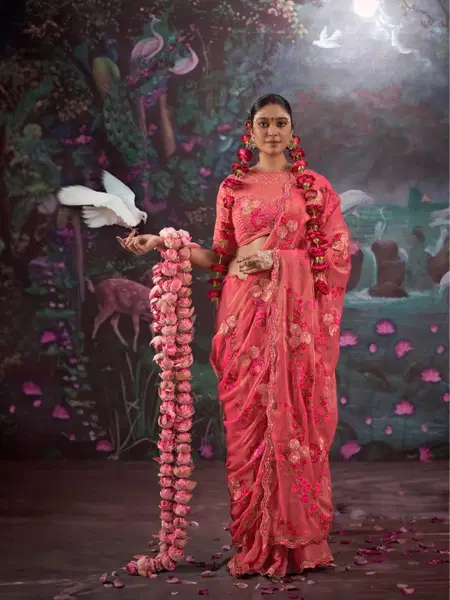 Madhuban Gold Simmer Embroidery Ladies Saree Wholesale Market In Surat